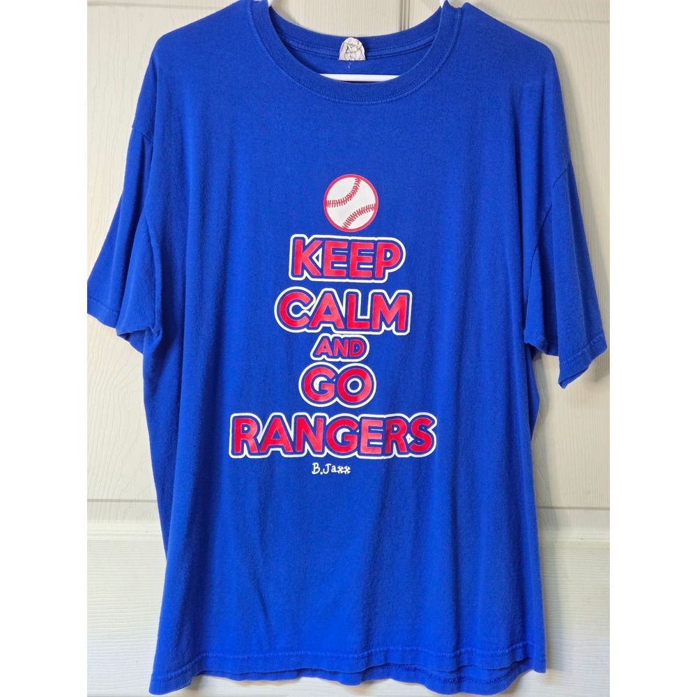 Anvil Texas Rangers Keep Calm and Go Rangers Blue Graphic T-Shirt Mens XL